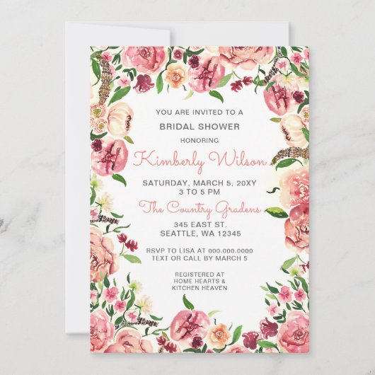 Perzikbloemen en koraalbloemen Vrijgezellenfeest Kaart (Voorkant)