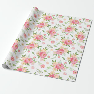 Perzikbloemen en pink Peony Flowers Cadeaupapier