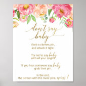 Perzikbloemen en roze pony's zeggen geen Baby-teke Poster (Voorkant)