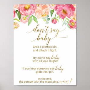 Perzikbloemen en roze pony's zeggen geen Baby-teke Poster