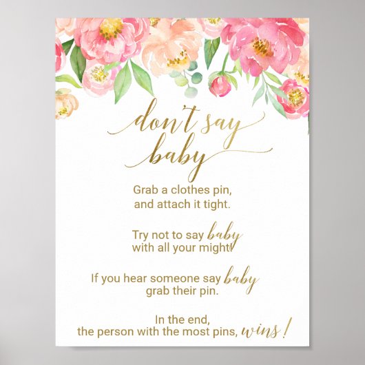 Perzikbloemen en roze pony's zeggen geen Baby-teke Poster (Voorkant)