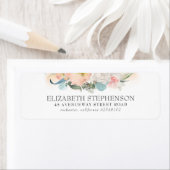 Perzikbloemen en roze Waterverf Bloemen Elegant Etiket (Insitu)