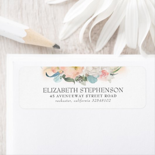 Perzikbloemen en roze Waterverf Bloemen Elegant Etiket (Insitu)