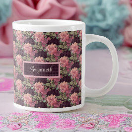 Perzikbloemen en vlinder op Paarse Harlequin Grote Koffiekop