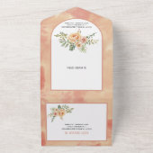 Perzikbloemen en waterverf- en bloemetjesbruiloft all in one uitnodiging (Buitenkant)