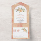 Perzikbloemen en waterverf- en bloemetjesbruiloft all in one uitnodiging (Binnen)