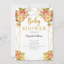 Perzikbloemen Geometrisch Lijst Baby shower Kaart