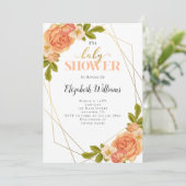 Perzikbloemen Geometrisch Lijst Baby shower Kaart (Staand voorkant)