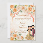 Perzikbloemen Indiaas bruiloft voor Indiase koppel Kaart (Voorkant)