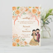 Perzikbloemen Indiaas bruiloft voor Indiase koppel Kaart (Staand voorkant)