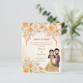 Perzikbloemen Indiaas koppel mahndi sangeet (Staand voorkant)