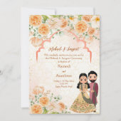 Perzikbloemen Indiaas koppel mahndi sangeet Kaart (Voorkant)