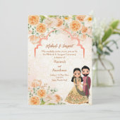 Perzikbloemen Indiaas koppel mahndi sangeet Kaart (Staand voorkant)