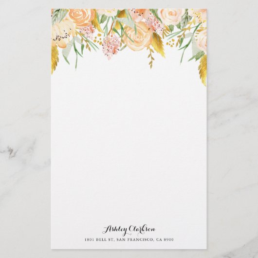 Perzikbloemen met goudolievlek briefpapier (Voorkant)