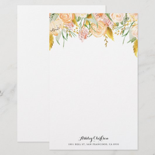 Perzikbloemen met goudolievlek briefpapier (Voorkant / Achterkant)