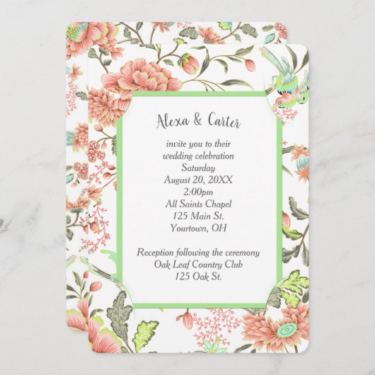 Perzikbloemen met Hummingbird Kaart (Voorkant / Achterkant)