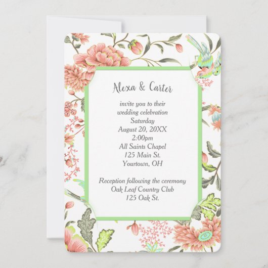 Perzikbloemen met Hummingbird Kaart (Voorkant)