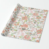 Perzikbloemen met levende vogels cadeaupapier (Uitgerold)