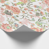 Perzikbloemen met levende vogels cadeaupapier (Hoek)