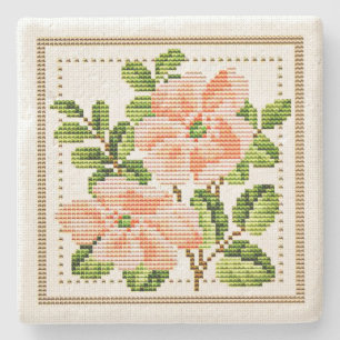 Perzikbloemen Needlepoint  Stijl Onderzetter