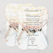 Perzikbloemen op bruidjurk bruiloft kaart (Voorkant / Achterkant)