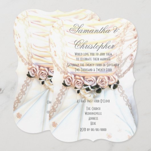 Perzikbloemen op bruidjurk bruiloft kaart (Voorkant / Achterkant)