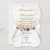 Perzikbloemen op bruidjurk bruiloft kaart (Voorkant)