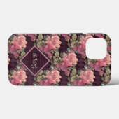 Perzikbloemen op het Paarse diamantmonogram Case-Mate iPhone Case (Achterkant (horizontaal))