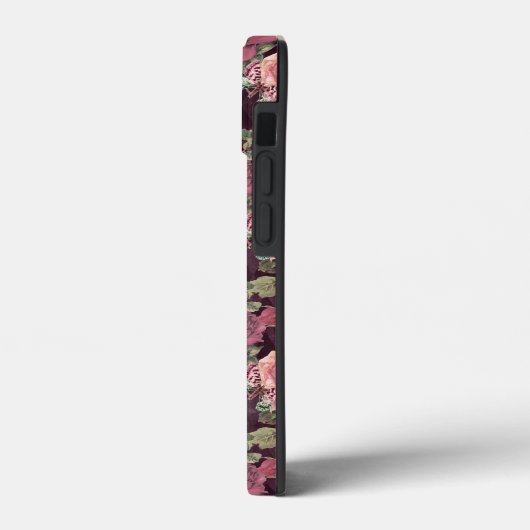 Perzikbloemen op het Paarse diamantmonogram Case-Mate iPhone Case (Achterkant / Links)