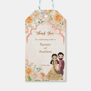 Perzikbloemen schattig Indiaas bruidskoppel Cadeaulabel