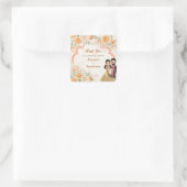 Perzikbloemen schattig Indiaas bruidskoppel Vierkante Sticker (Tas)