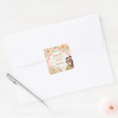 Perzikbloemen schattig Indiaas bruidskoppel Vierkante Sticker (Envelop)