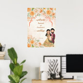 Perzikbloemen schattig Indiaas stel welkom Poster (Thuiskantoor)