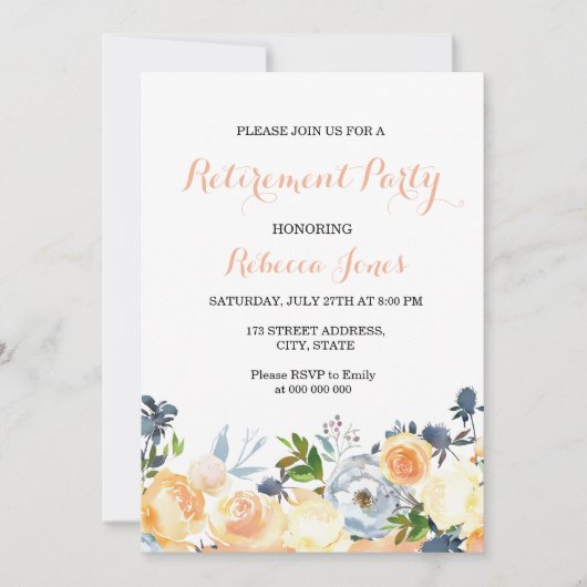 Perzikbloemen - Uitnodiging voor uittredingspartij (Voorkant)