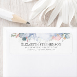 Perzikbloemen Waterverf Elegant Dusty Blue Etiket