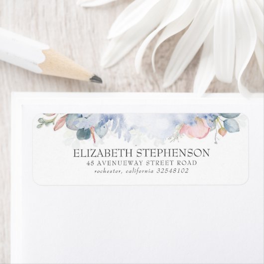 Perzikbloemen Waterverf Elegant Dusty Blue Etiket (Insitu)