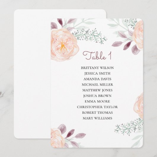 Perzikbloemen — Zitkaart. Floral bruiloft Kaart (Voorkant / Achterkant)