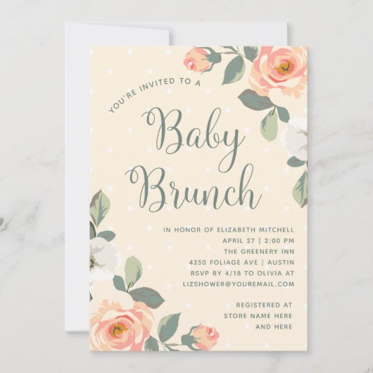  perzikbloemige | Baby Brunch Kaart (Voorkant)
