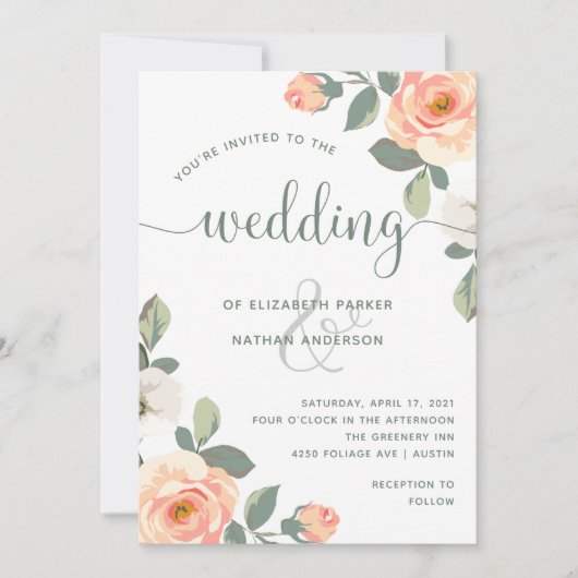  perzikbloemige | Bruiloft Kaart (Voorkant)