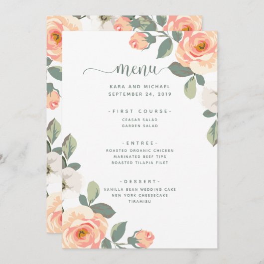  perzikbloemige | Bruiloft Menu (Voorkant / Achterkant)