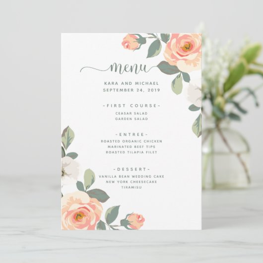  perzikbloemige | Bruiloft Menu (Staand voorkant)