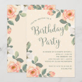  perzikbloemige | verjaardagsfeestje kaart (Voorkant / Achterkant)