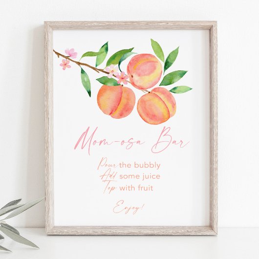 Perzikbloesem Baby shower Mimosa Bar Teken Poster