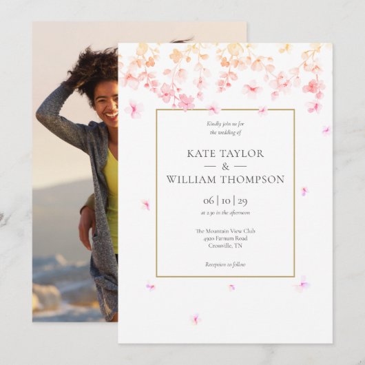Perzikbloesem Bloem Foto Bruiloft Kaart (Voorkant / Achterkant)