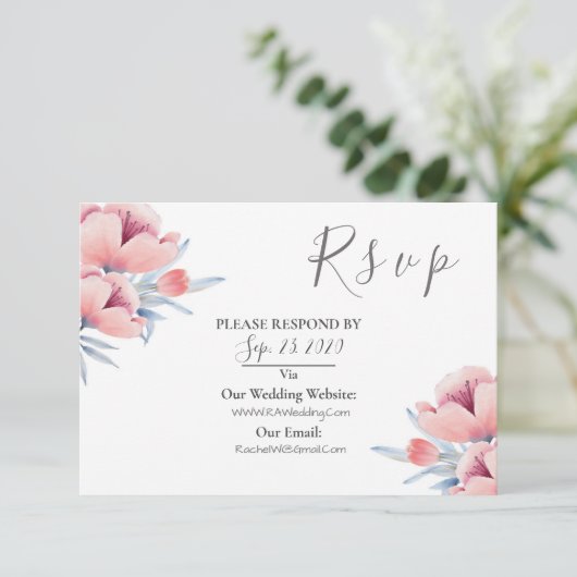 Perzikbloesem | Bloemenbruiloft RSVP (Staand voorkant)