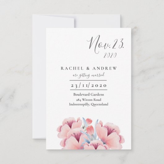 Perzikbloesem | Bloemenbruiloft Save the Date (Achterkant)