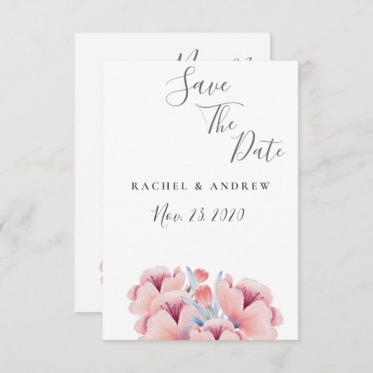 Perzikbloesem | Bloemenbruiloft Save the Date (Voorkant / Achterkant)