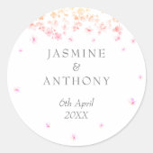 Perzikbloesem Bloemige Bruiloft Ronde Sticker (Voorkant)