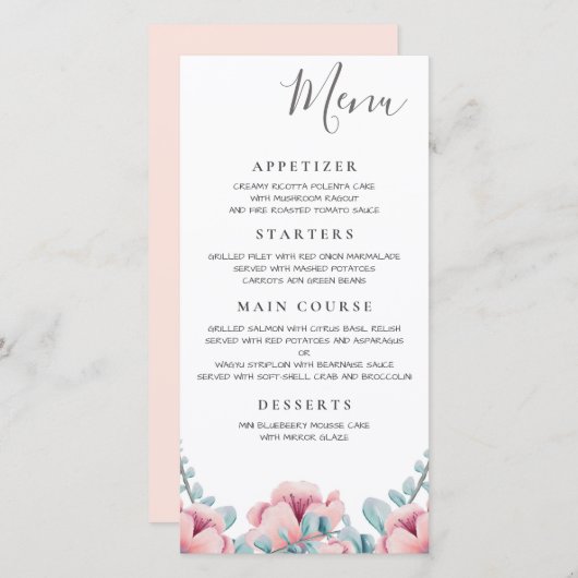 Perzikbloesem | Bruiloftsmenu met bloemensmaak Save The Date (Voorkant / Achterkant)