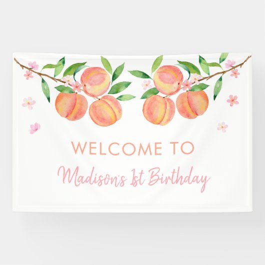 Perzikbloesem Een zoete perzik Verjaardag Spandoek (Horizontaal)